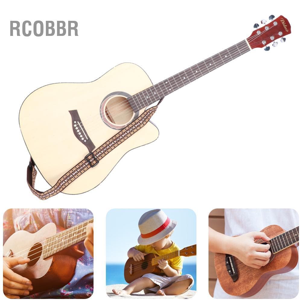 Rcobbr Alça de ukulele estilo étnico algodão macio e couro artificial guitarra de 4 cordas para adultos crianças