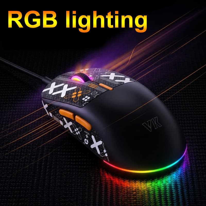 APAYADO VM1S 65g Mouse Para Jogos Leve 7200 DPI Sensor Óptico Cliques Silenciosos RGB Com Fio Fita Adesiva PC Laptop