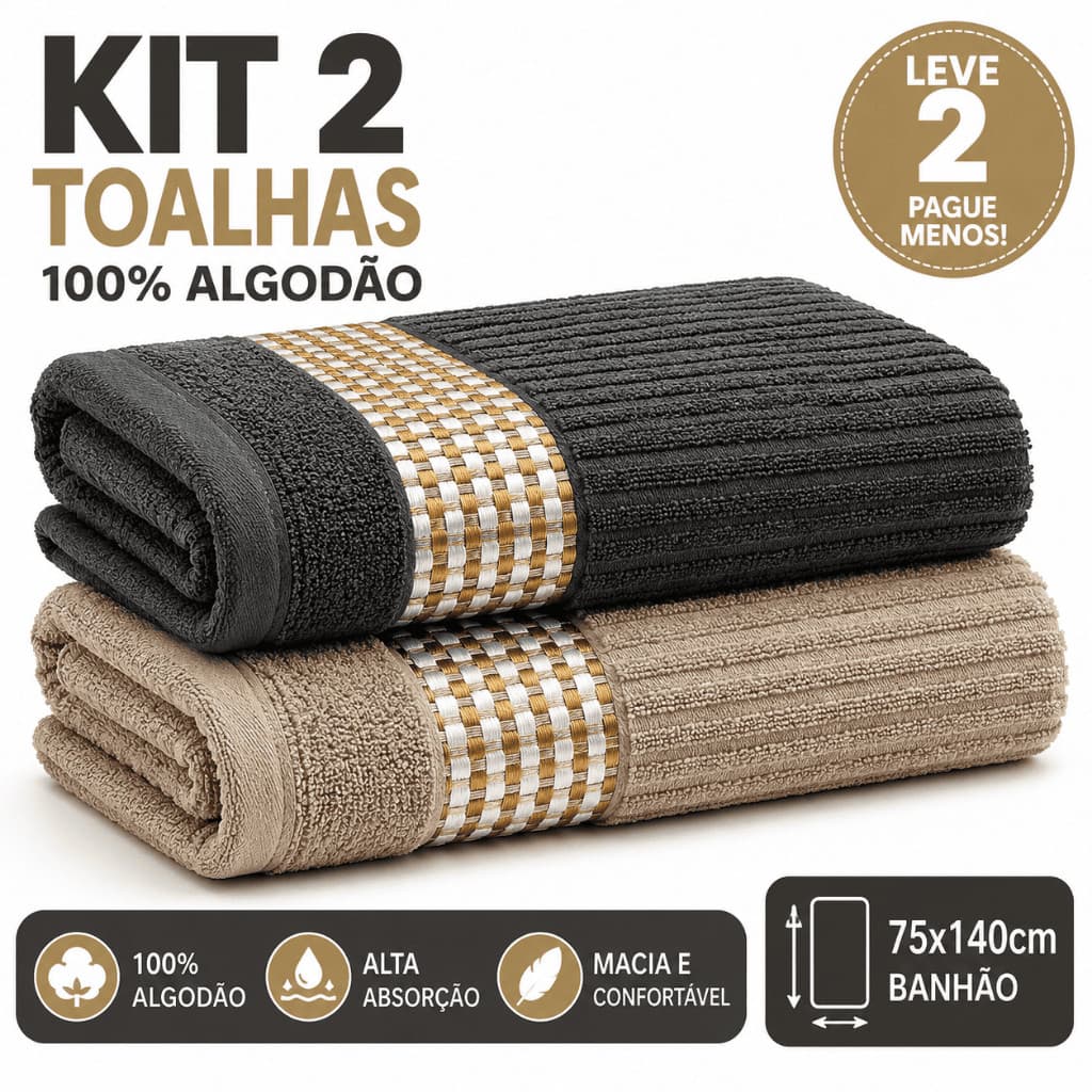 Kit 2 Toalhas De Banho Tokio Banhão 75x140cm 100% Algodão Alta Absorção Macia Premium