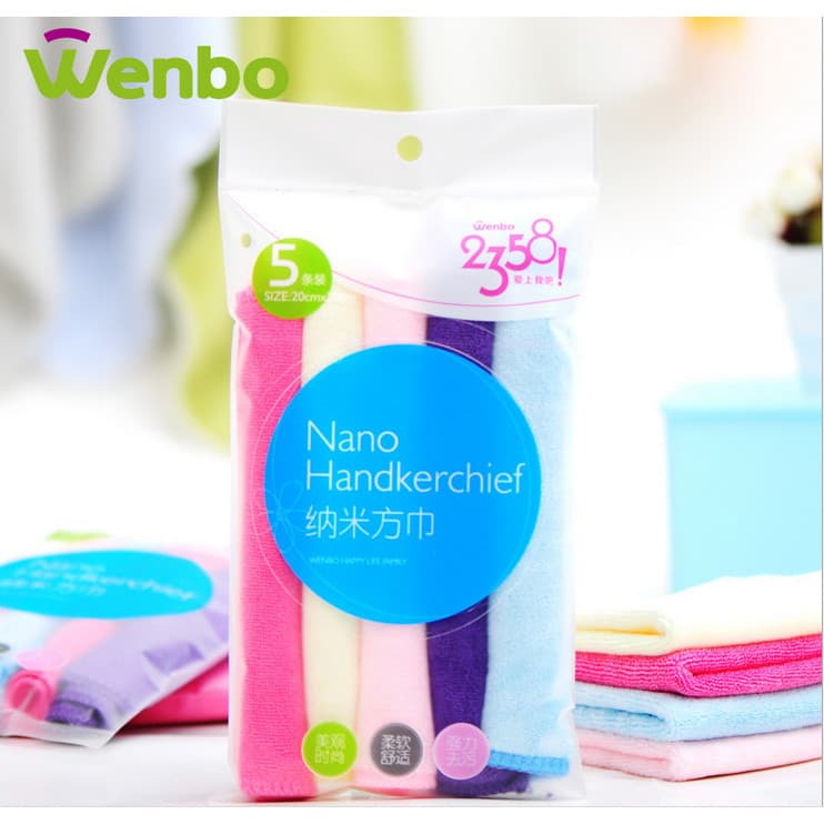 Toalha quadrada de beleza de microfibra Wenbo 20 * 20 Nano Toalha quadrada 5 pacotes de toalha de lavagem de pano