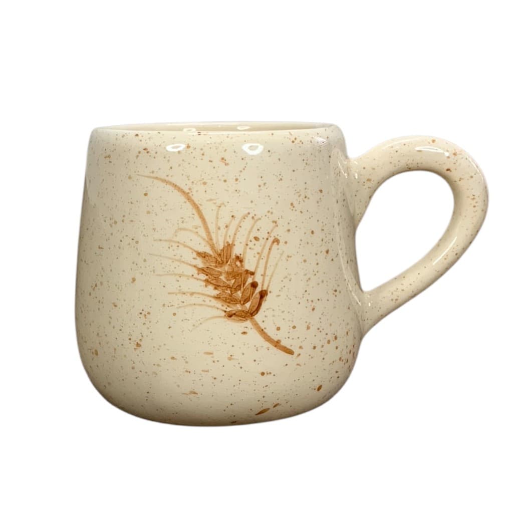 Xícara 250mL Para Bebidas Quentes e Frias Feita De Cerâmica Decorada a Mão Desenho Trigo Bege Marrom