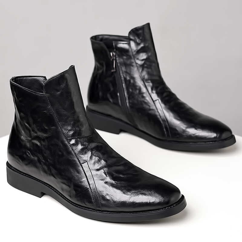 Chelsea botas de inverno masculinas de couro genuíno velo quente meados de topo botas de algodão masculino negócios aume
