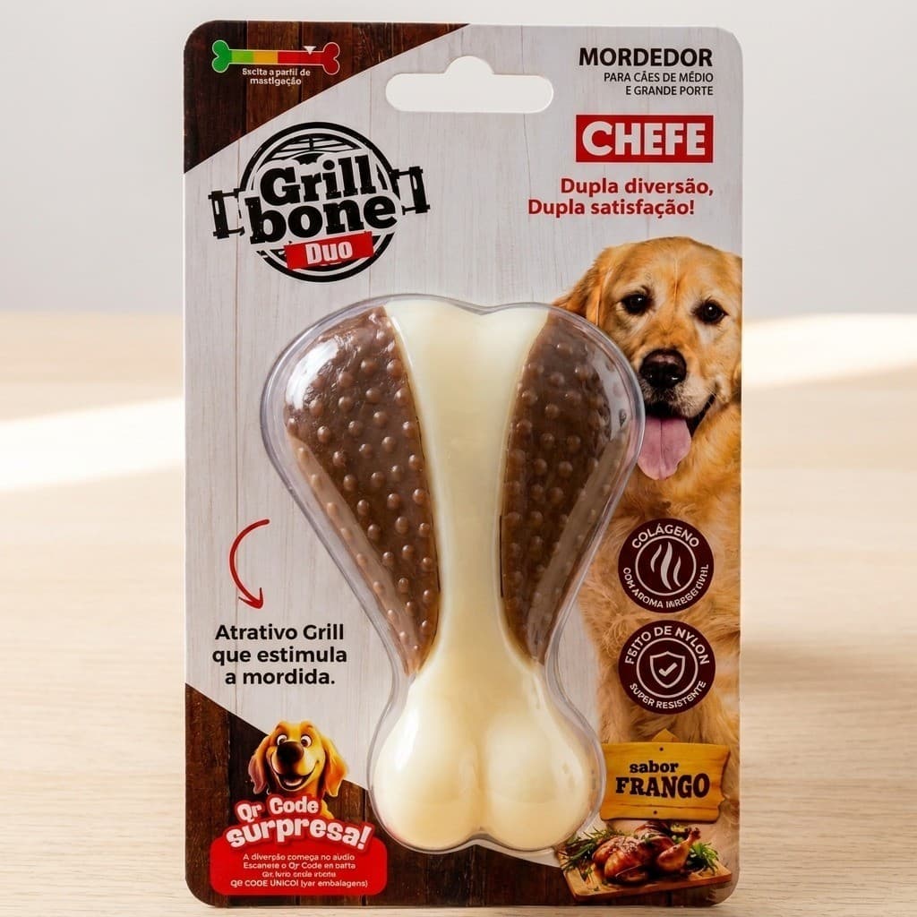 Mordedor Osso Super Resistente para Mastigação de Cães Nylon Colágeno + Mastigação Forte