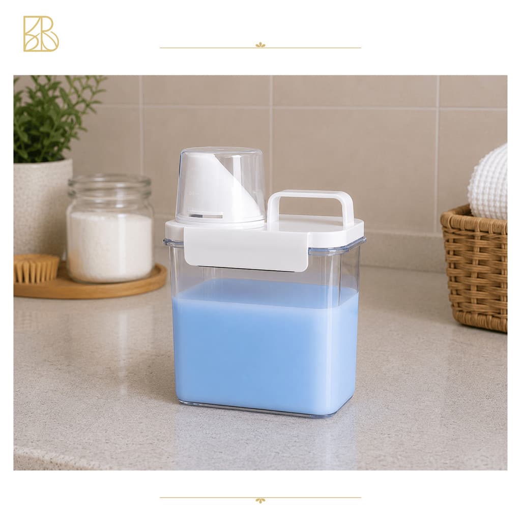 Dispenser Hermético para Lavanderia 1L Premium com Copo Dosador | Amaciante e Sabão