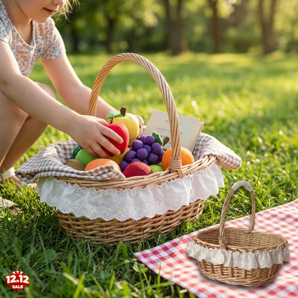Cesta De Piquenique De Vime Natural Tecida À Mão Para Crianças Presente De Brinquedo De Armazenamento Ao Ar Livre