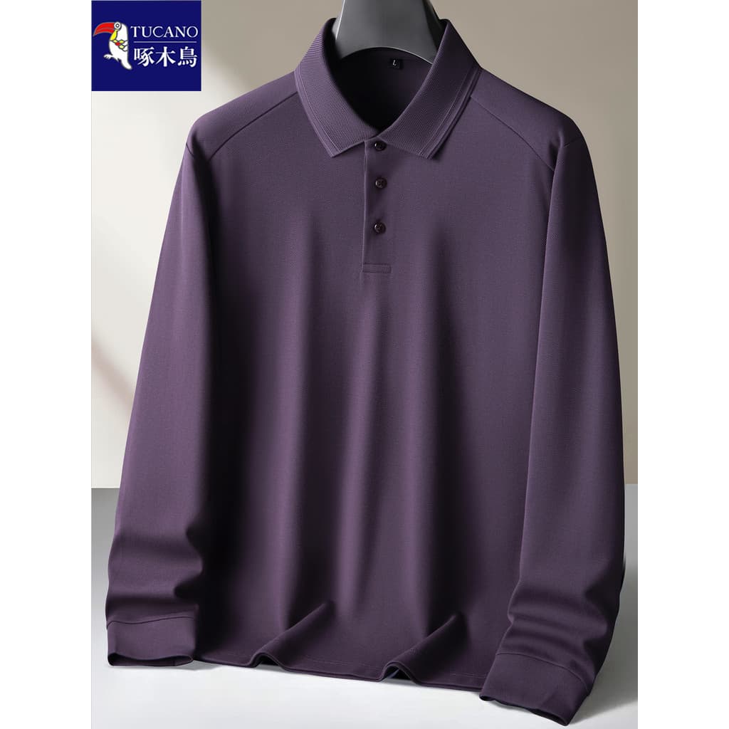 Woodpecker tamanho grande frisado algodão polo camisa de manga longa masculina 2026 primavera outono novo estilo de meia