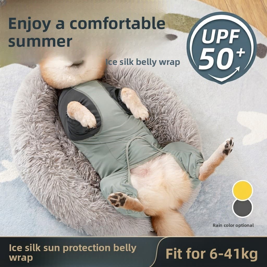 UPF50 + ✅ Pet Protetor Solar Roupas Cão Ar Condicionado Médio Grande Cor Combinando Gelo Seda Frescas Barriga Envoltório