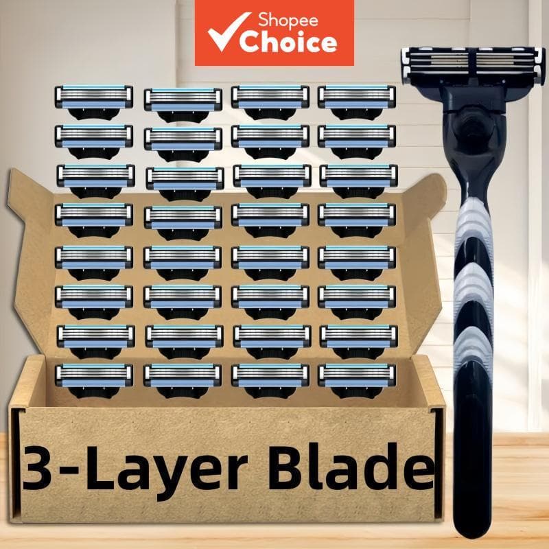 Aparelho de Barbear Manual Masculino com 16 Lâminas e Cabo - Barbeador de 3 Camadas para Cuidado e Aparo Fácil da Barba