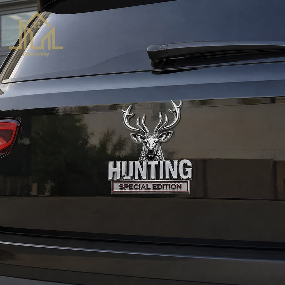 Emblema De Carro Com Cabeça De Veado Cromado Polido 3D Metal De Caça Para Caminhão 4WD [Dailylucky.br-DLY]