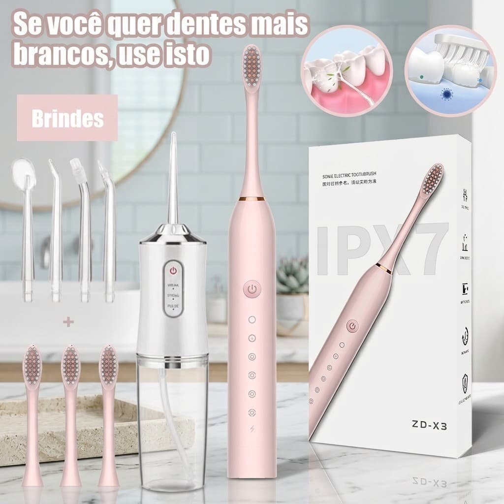 Irrigador Bucal Compacto para Aparelho Ortodôntico + Escova Sônica