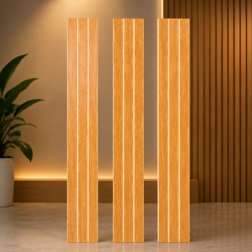 Kit 40 Placas Painel Ripado MDF 90x11cm Autocolante Revestimento Parede Sala Quarto Decorativo