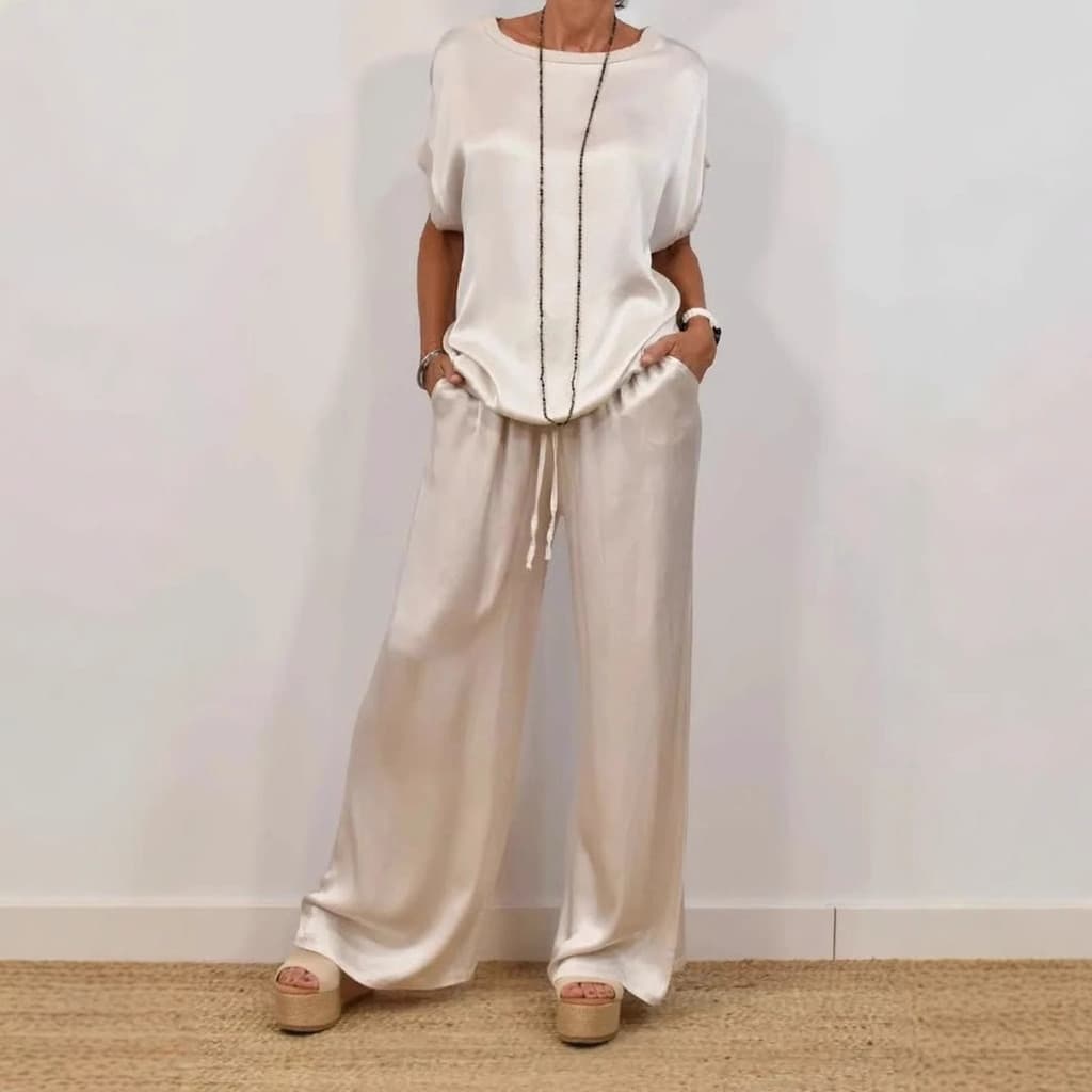 Moda Feminina Conjuntos De Roupas Primavera E Verão Camisa Solta Calças Largas Terno Casual