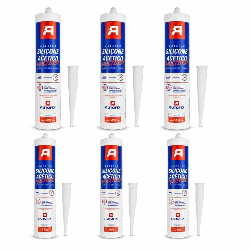 Kit 6 Silicone Acético Incolor Autofix 240g Transparente Uso Geral Vedação Vidro Box Pia Multiuso
