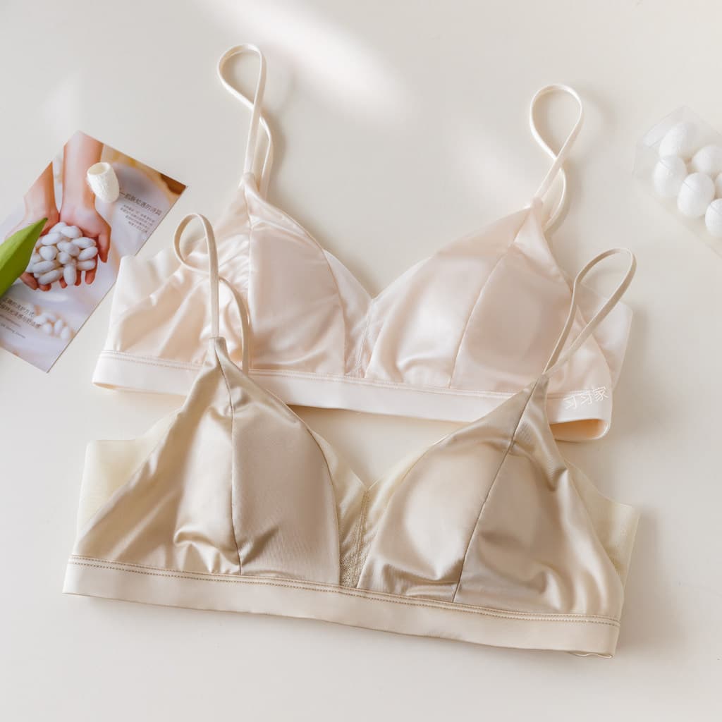 Cetim francês 100% seda amoreira feminino verão sutiã fino pequeno peito Ultra-fino luz oxigênio malha roupa interior