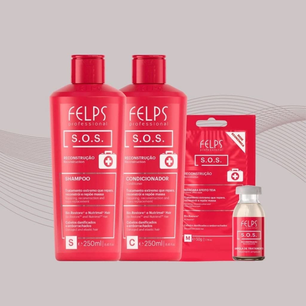 Kit S.O.S. Reconstrução Shampoo + Condicionador 250ml - Felps | Leve Sachê de Máscara + Ampola