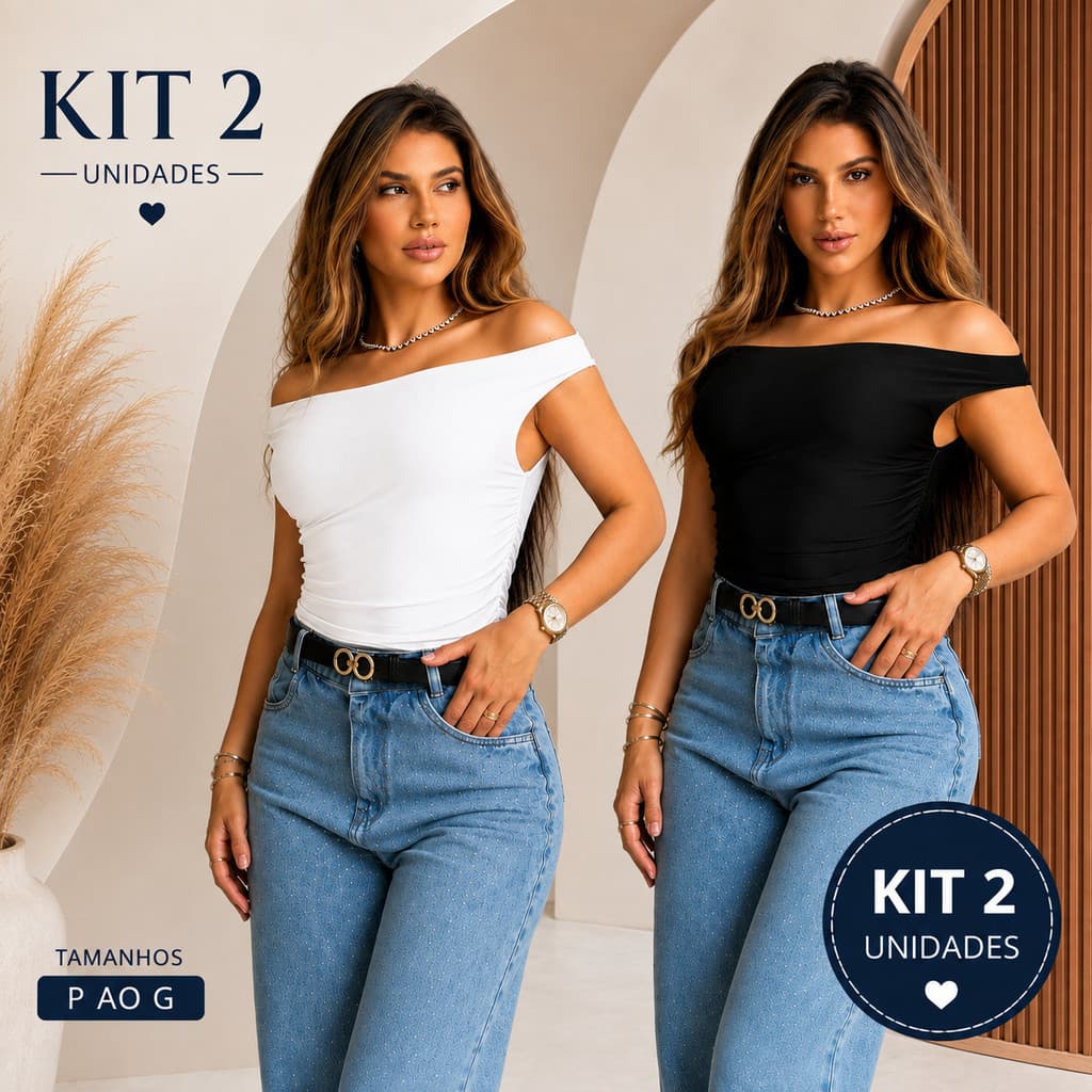 Kit 2 Blusa Feminina Ombro a Ombro Ciganinha Princesa Suplex Premium Casual
