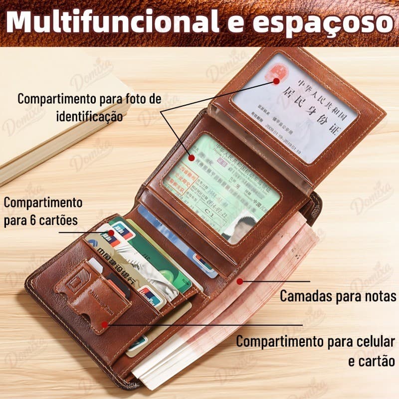 Carteira Antirroubo Masculina Feita De Couro Genuíno , Vintage , Disponível Em Estilos Triplos E Duplos , Estilo Executi
