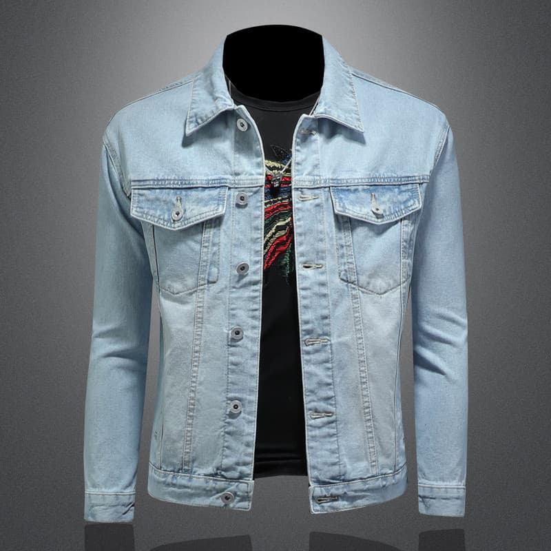2025 novo estilo jaqueta jeans masculina cor clara All-Match estilo solto jaqueta na moda Casual denim jaqueta topo na m