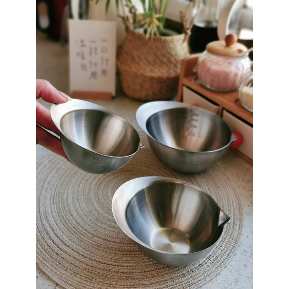 Mini com escala 304 tigela de medição de cozimento de aço inoxidável bico de desvio de bebê preparando tempero de legume