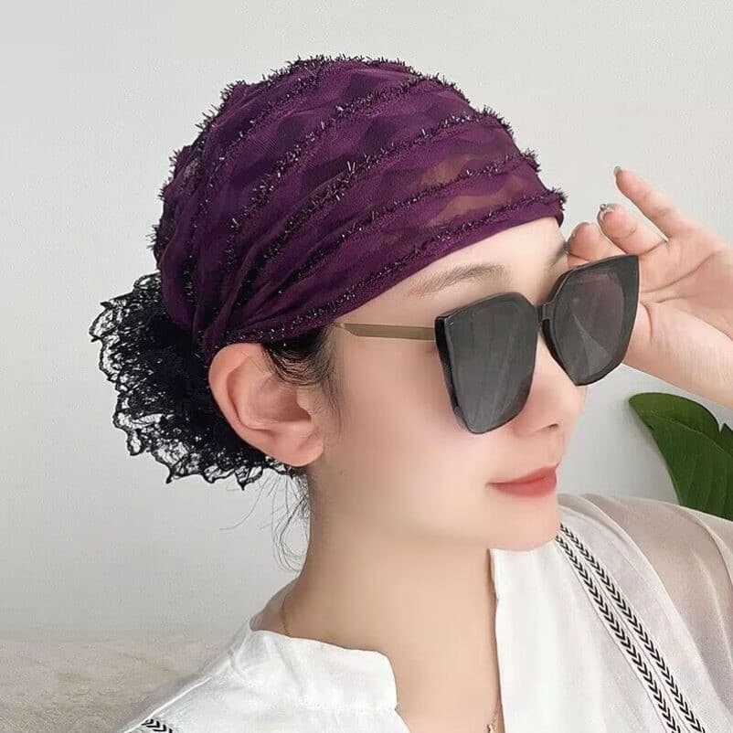 2025 verão novo estilo renda cabeça boné All-Match elegante capa de cabelo branco lenço boné moda elegante fino protetor