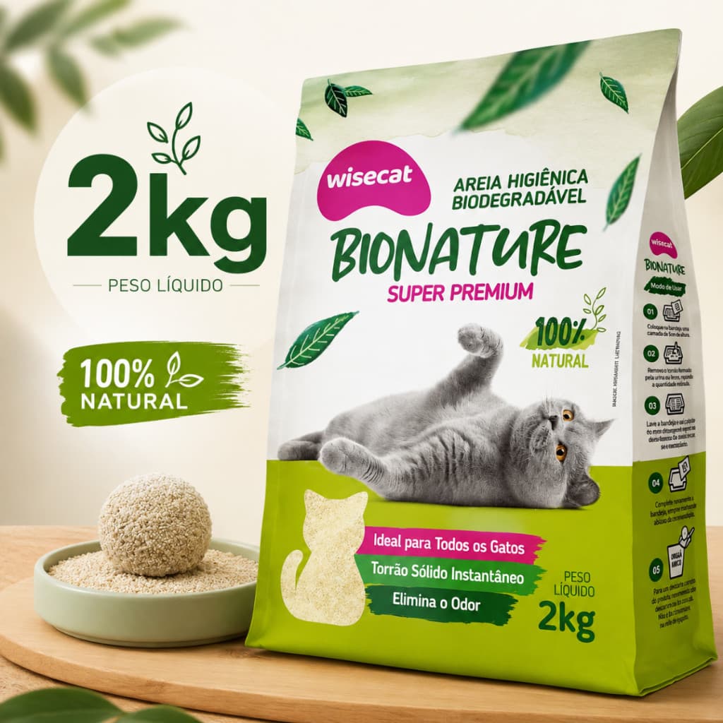Areia Sanitária De Mandioca Granulado Para Gatos Biodegradável Wisecat 2kg