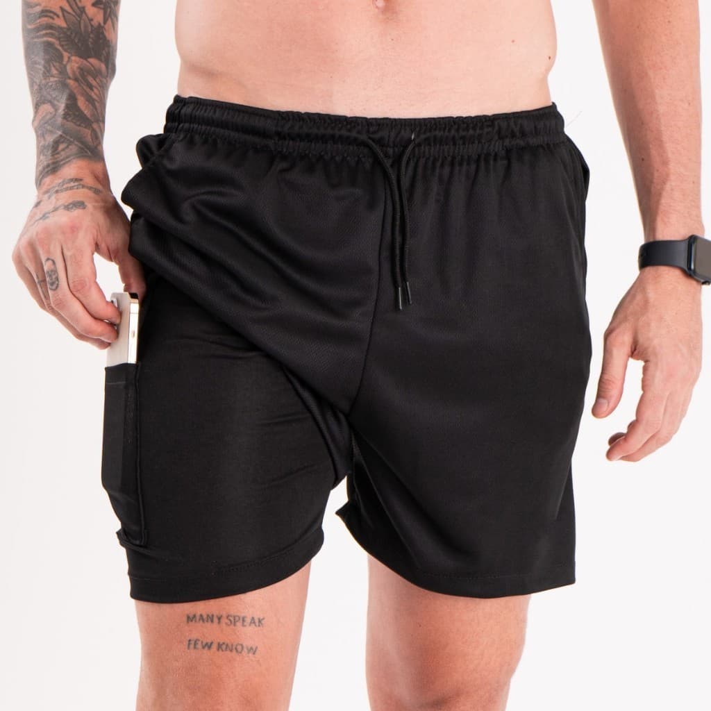 Bermuda Short Academia  Masculina 2 em 1 Compressão Dry Fit Com Elastano Treino Corrida Sport ADULTO