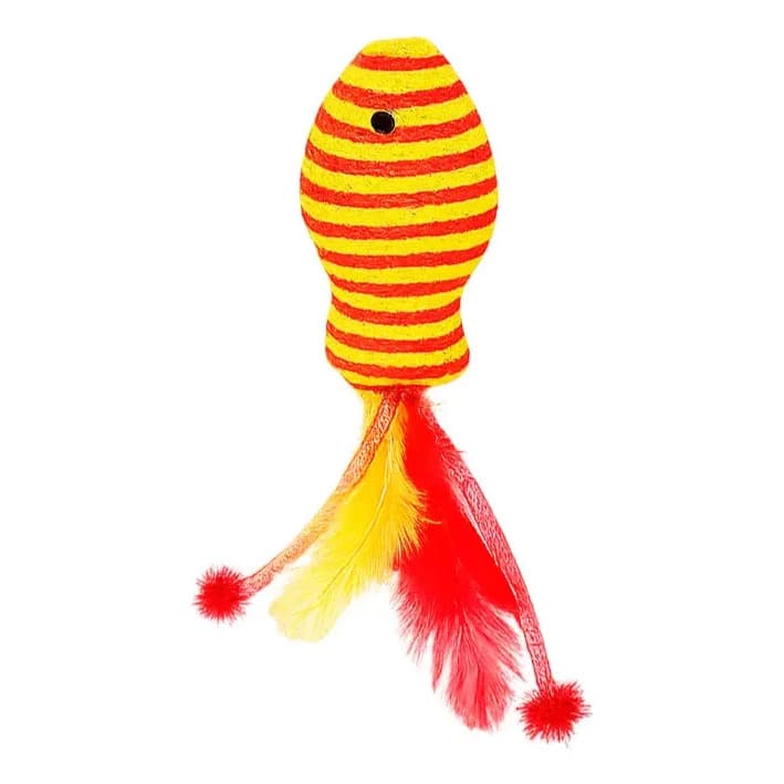 Brinquedo Arranhador Gato Peixe de Sisal com Penas Acessório para Entretenimento e Instinto Felino