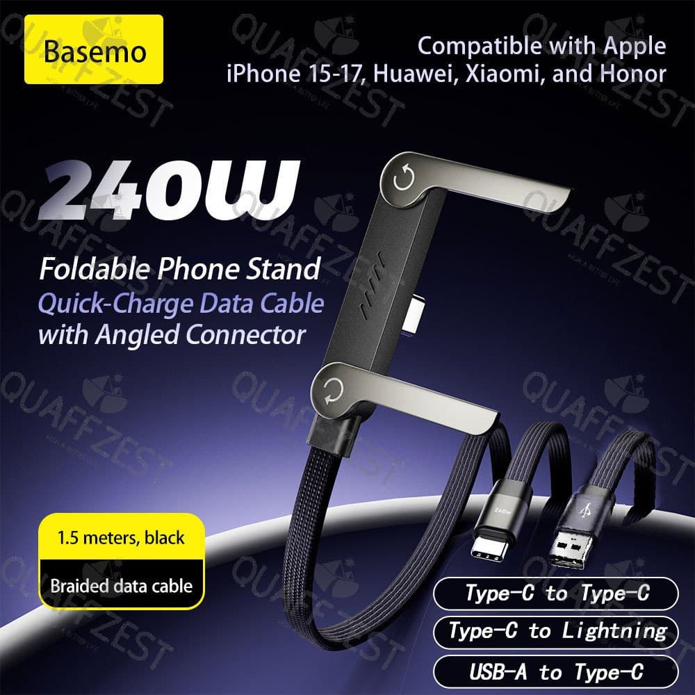 Suporte de Carregamento Rápido Dobrável 240/65W com Cabo de Dados 2 em 1 para Telefone e Tablet Tipo-C para USB-A XJU6