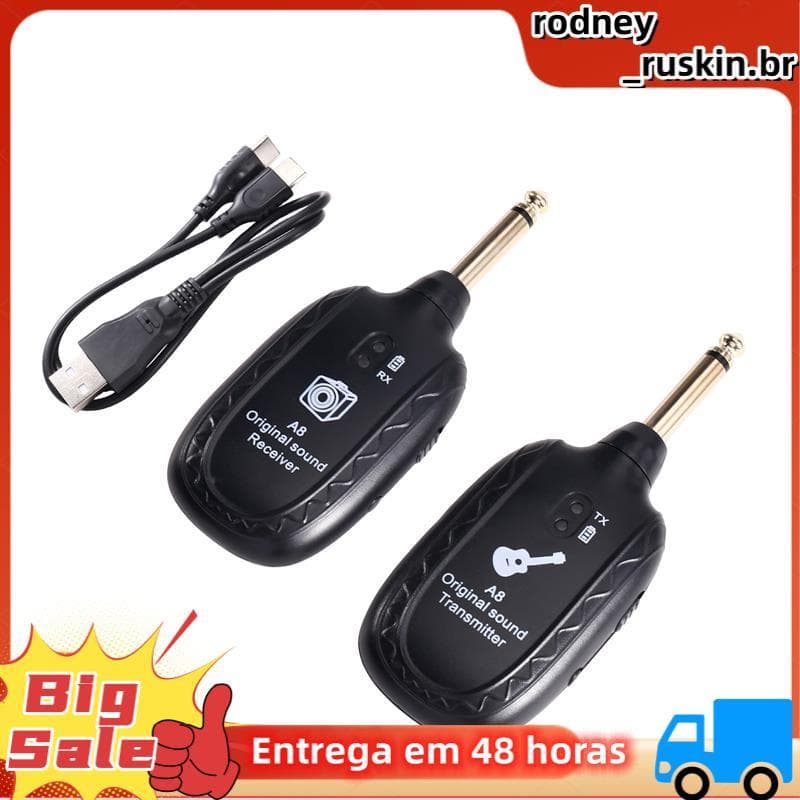 Transceptor De Sistema De Guitarra Sem Fio A8 Com Bateria Embutida Para Captador Elétrico Guitarras E Baixos Preto
