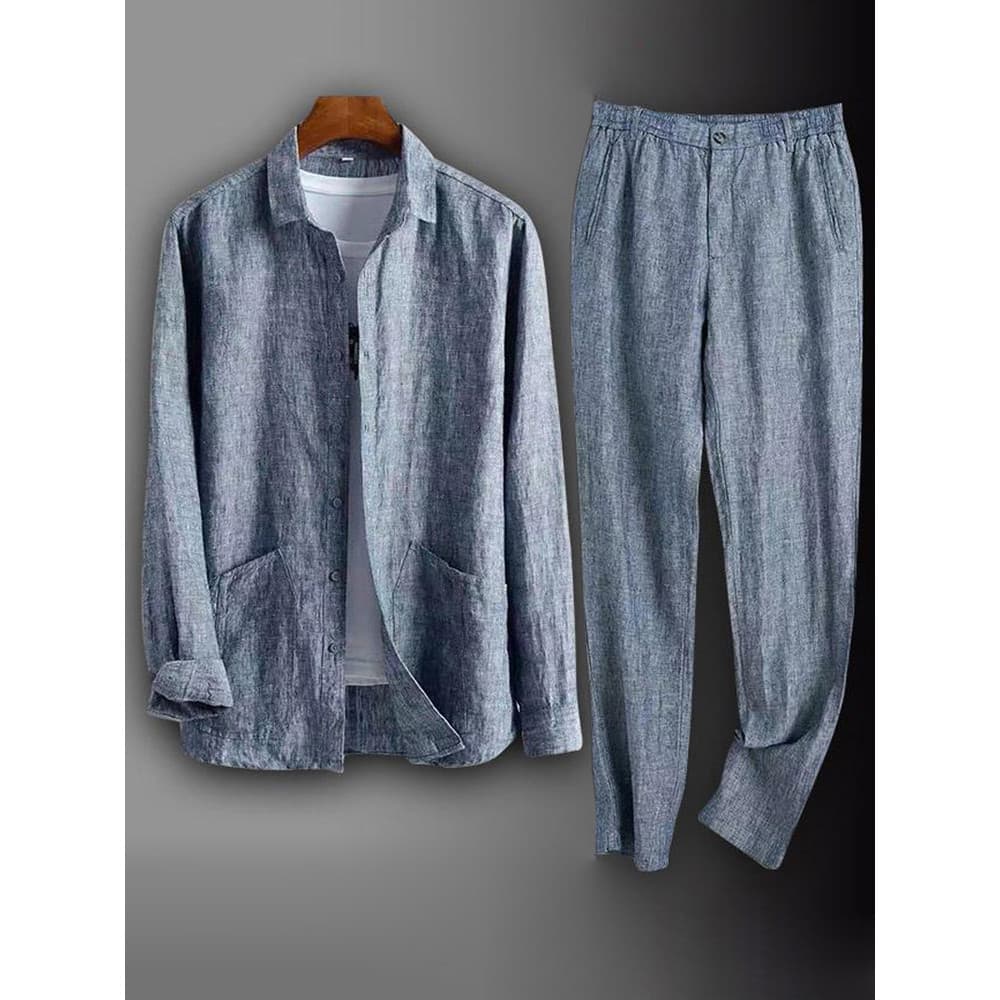 Camisa de linho de manga comprida masculina jaqueta fina primavera verão solto Casual terno de linho puro camisa masculi