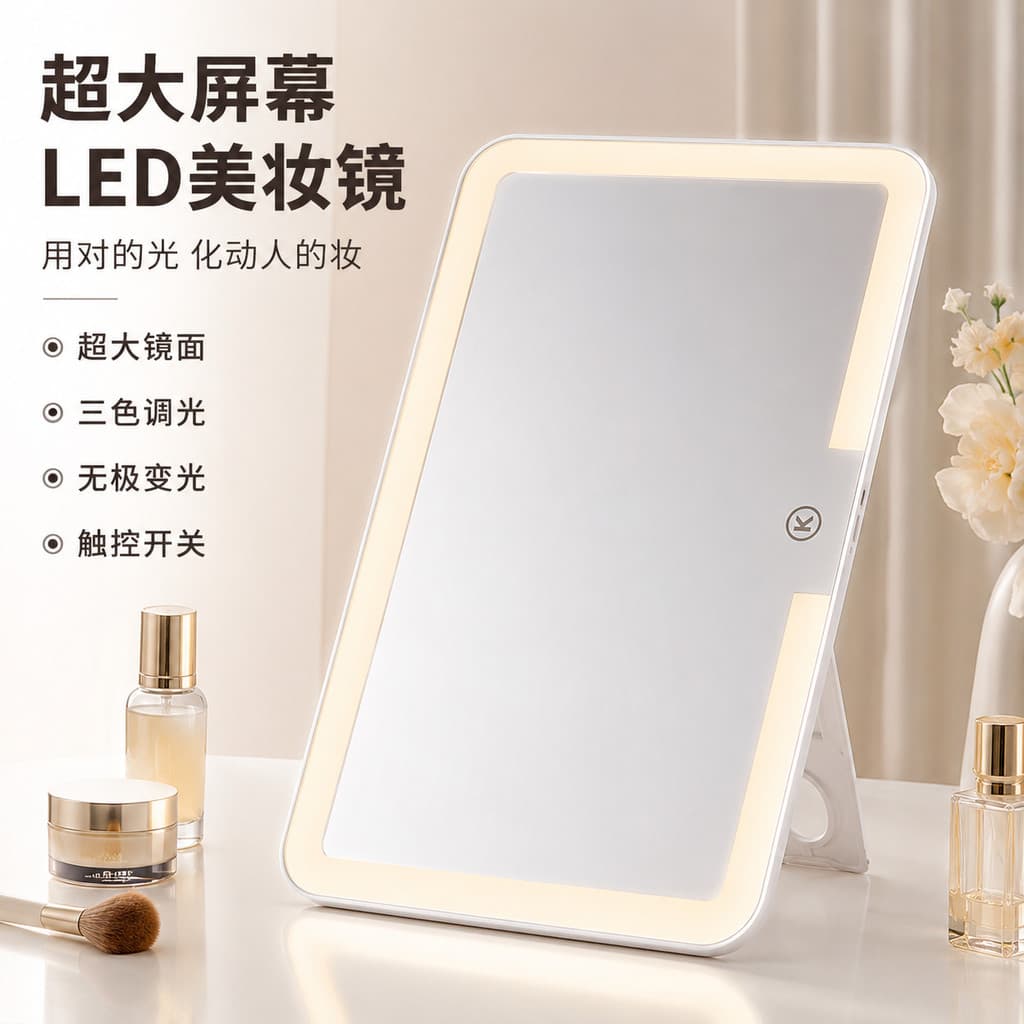 Novo led desktop espelho inteligente com luz meninas quarto penteadeira espelho estudante dormitório desktop luz espelho