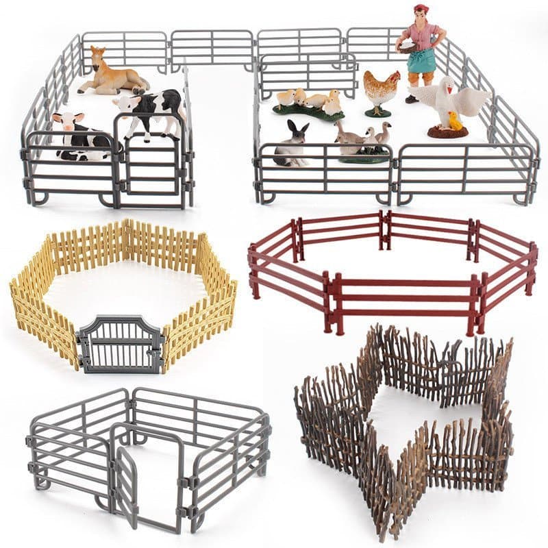 Modelo de decoração de cerca de fazenda simulada, conjunto de brinquedos de plástico com cerca pequena estática