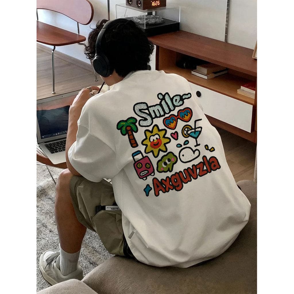 260g pesado puro algodão Design dos desenhos animados camiseta de manga curta masculina 2026 novo estilo verão estudante