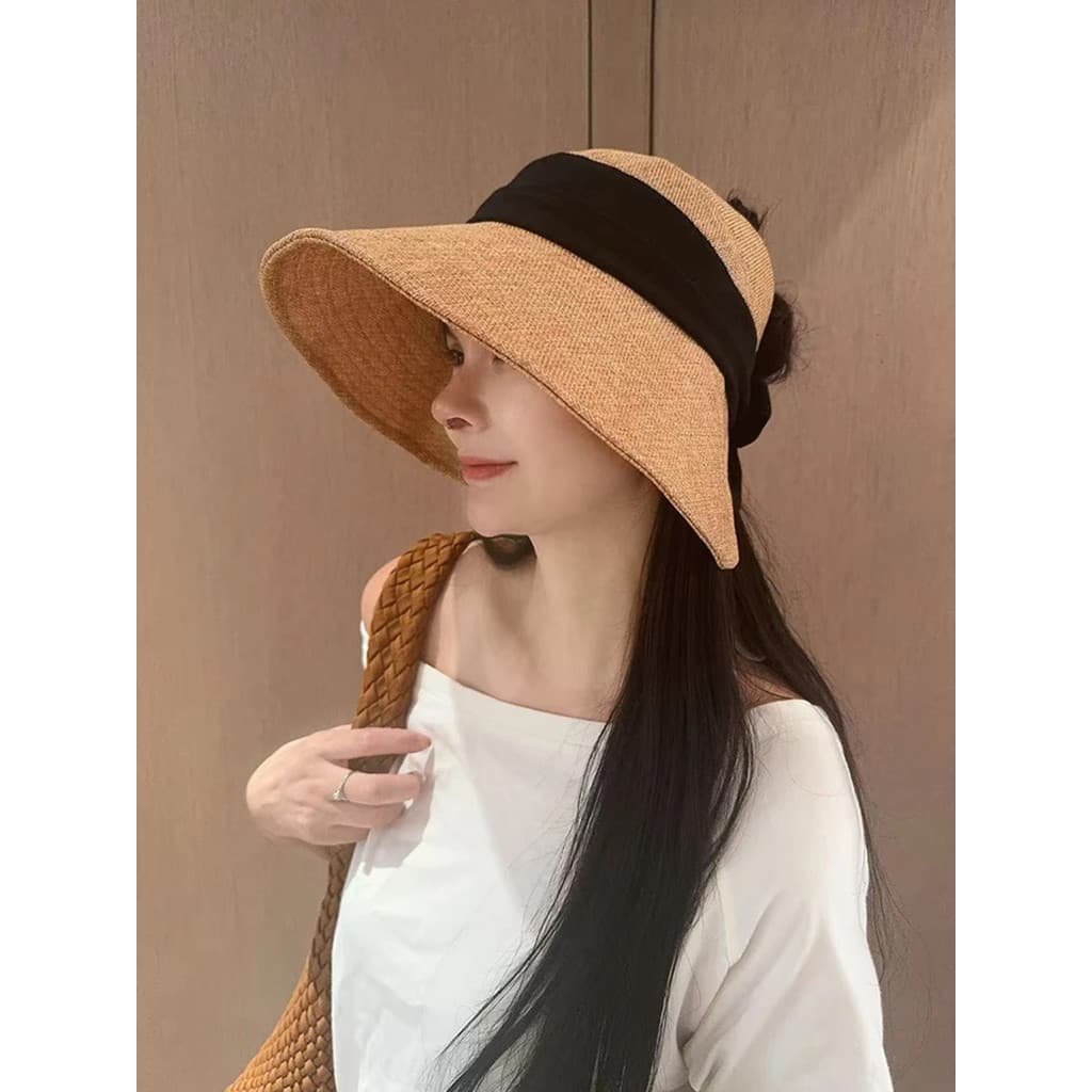 Um chapéu mais usar estilo de dinheiro antigo vazio superior guarda-sol chapéu feminino verão aba grande protetor solar