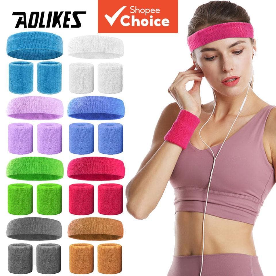 Aolikes 1 conjunto de faixas esportivas de cabeça e pulso para corrida, fitness, ioga e esportes ao ar livre, elásticas,
