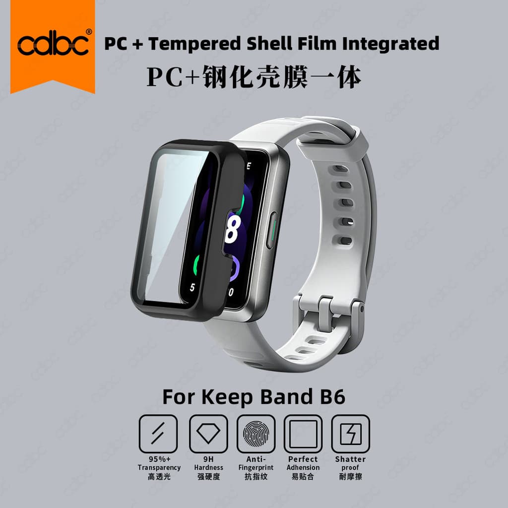 cdbc Keep Band B6 Case ‐ Film Capa Protetora Integrada PC Vidro Temperado Completa Anti-Drop HD À Prova De Explosão Risc