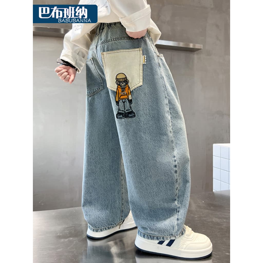 Menino Jeans roupas de outono 2026 novo estilo grandes crianças calças Machete frito rua crianças calças outono meninos