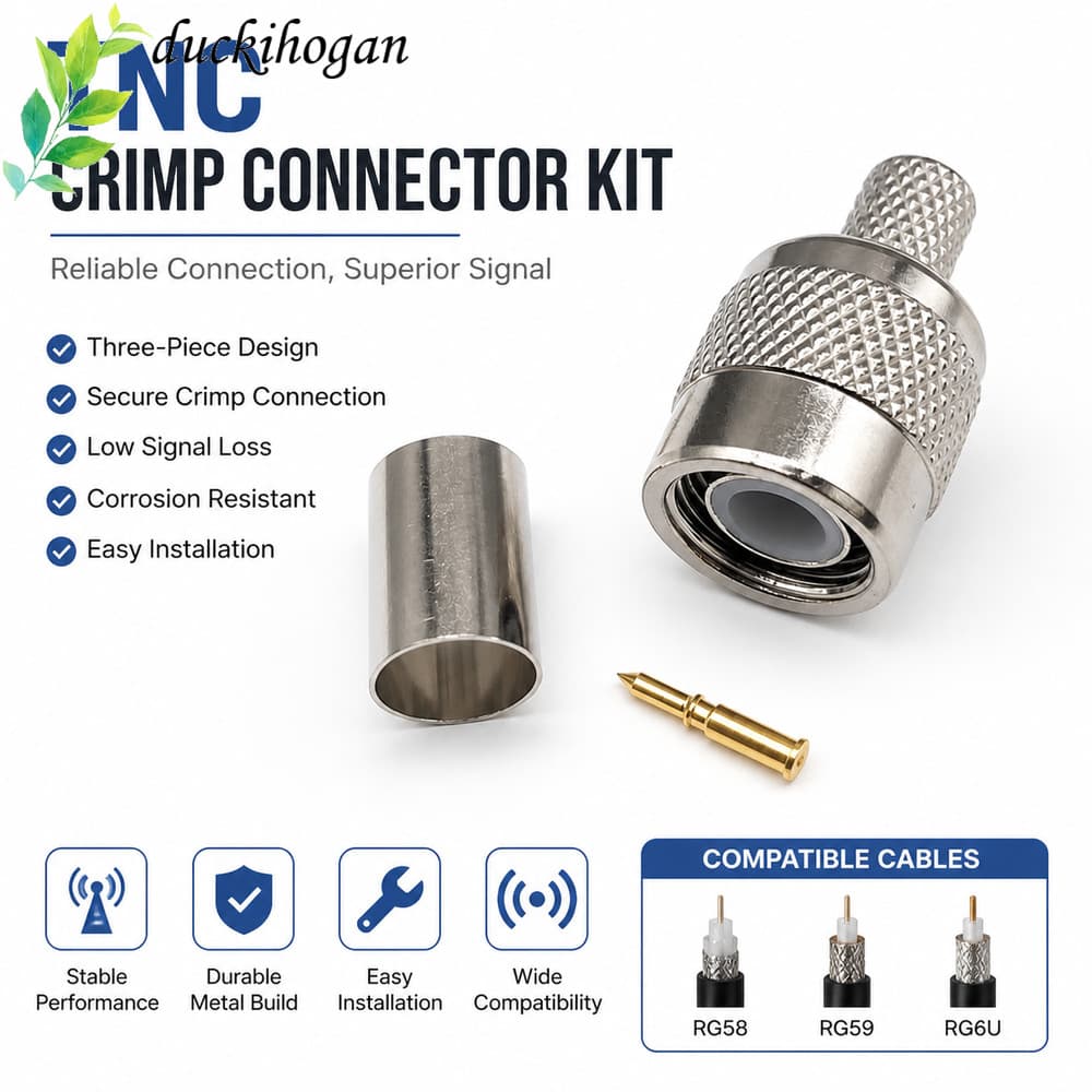 Conector Coaxial RF DUCKIHOGAN , Kit De Crimpagem TNC De Metal De Montagem De Três Peças , Plugue Macho Prateado