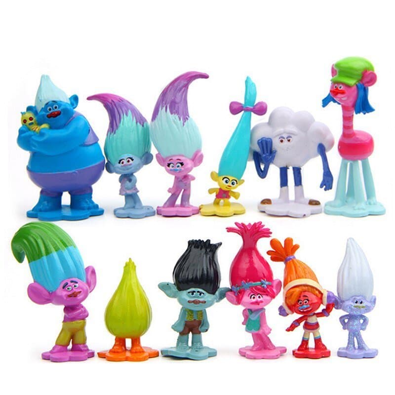 6 Pçs 12/set PVC Trolls Figura De Ação Filme Colecionável Papoula Ramo DJ Suki Cooper Bonecas Brinquedo Para Crianças Me