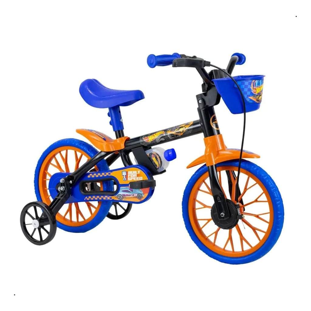 Bicicleta Aro 12  Hot Wheels 2 Com Rodinhas e Squeeze - Nathor UB