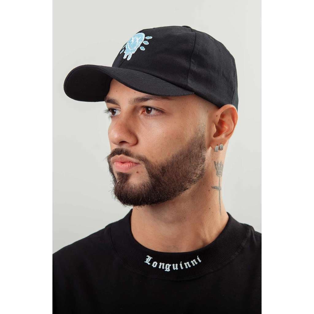 Boné Masculino Dad Hat Preto Smiley Spray Azul