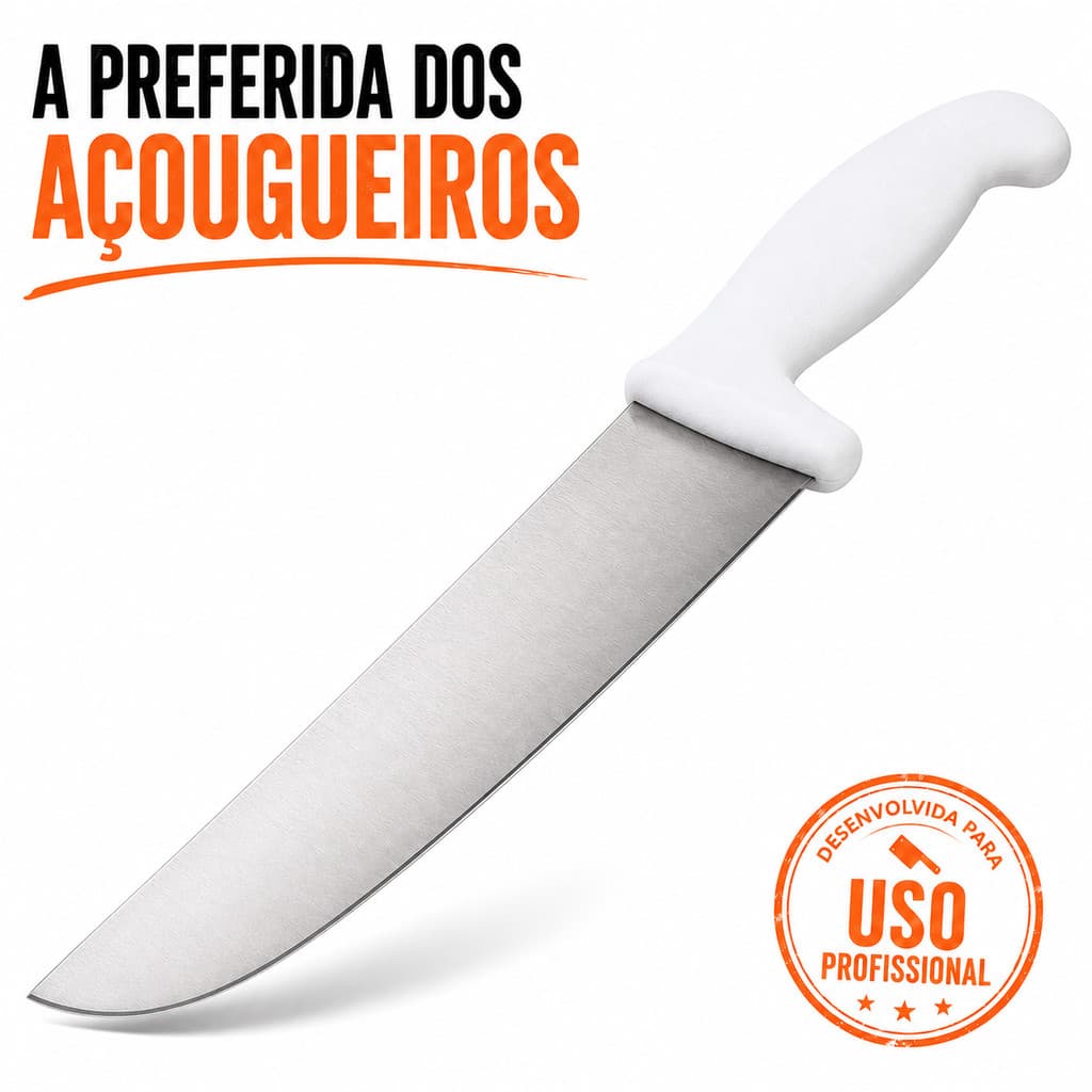 Faca Carne Chef Aço Cabo Branco 8'' ou 10" Profissional Churrasco Entre as melhores facas de cozinha