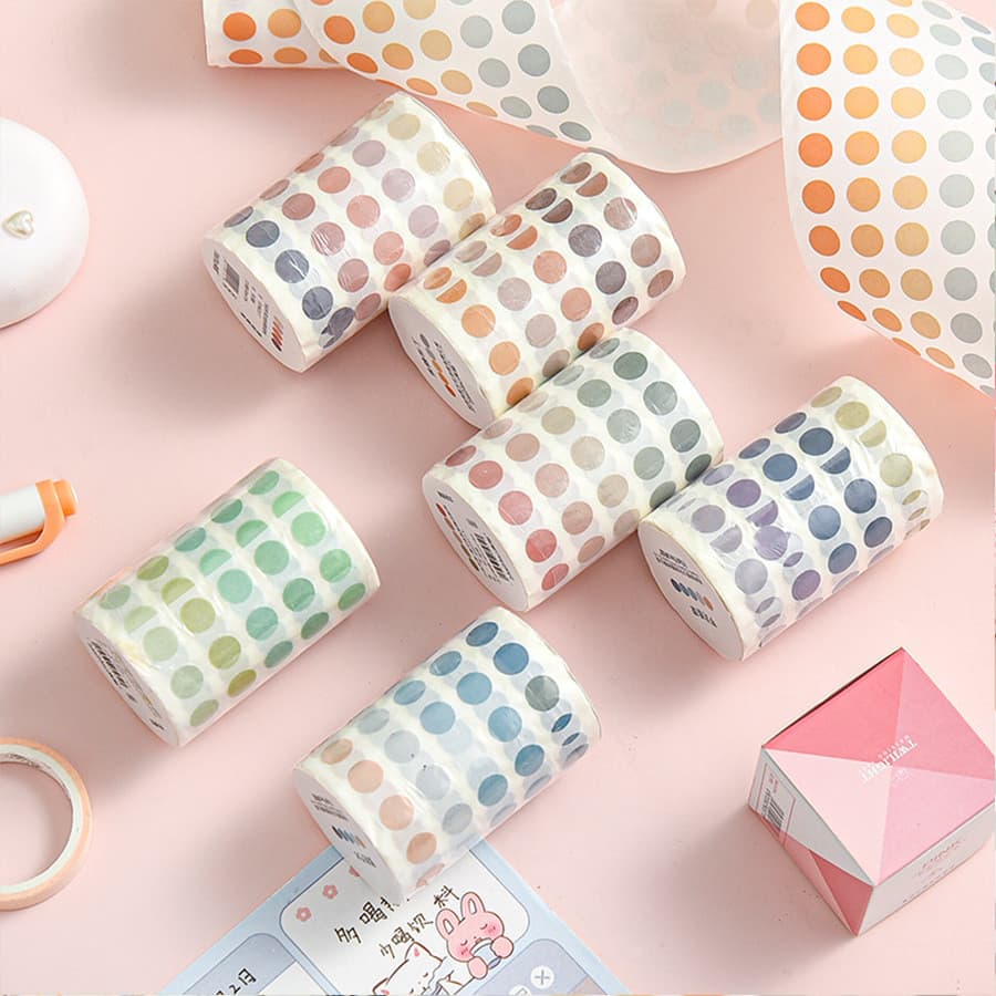 Cor básica cor sólida bolinhas fita adesiva ins estilo manual Washi dot adesivo manual pequena etiqueta redonda vedação