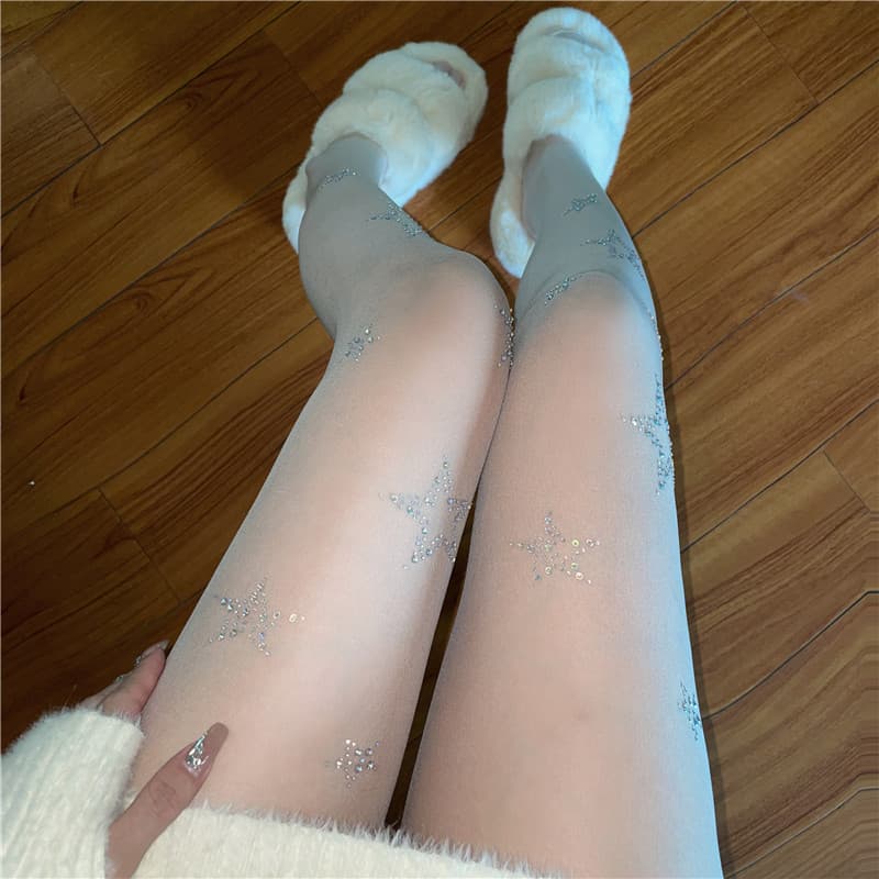 Somos gatos, meia-calça branca com padrão de estrelas e strass, puro desejo, meia-calça sob medida, meia-calça preta.