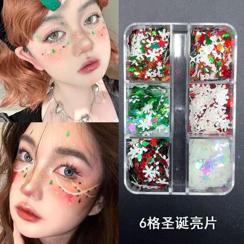 Natal maquiagem remendo natal Manicure glitter lantejoulas maquiagem rosto branco floco de neve ornamentos de palco glit