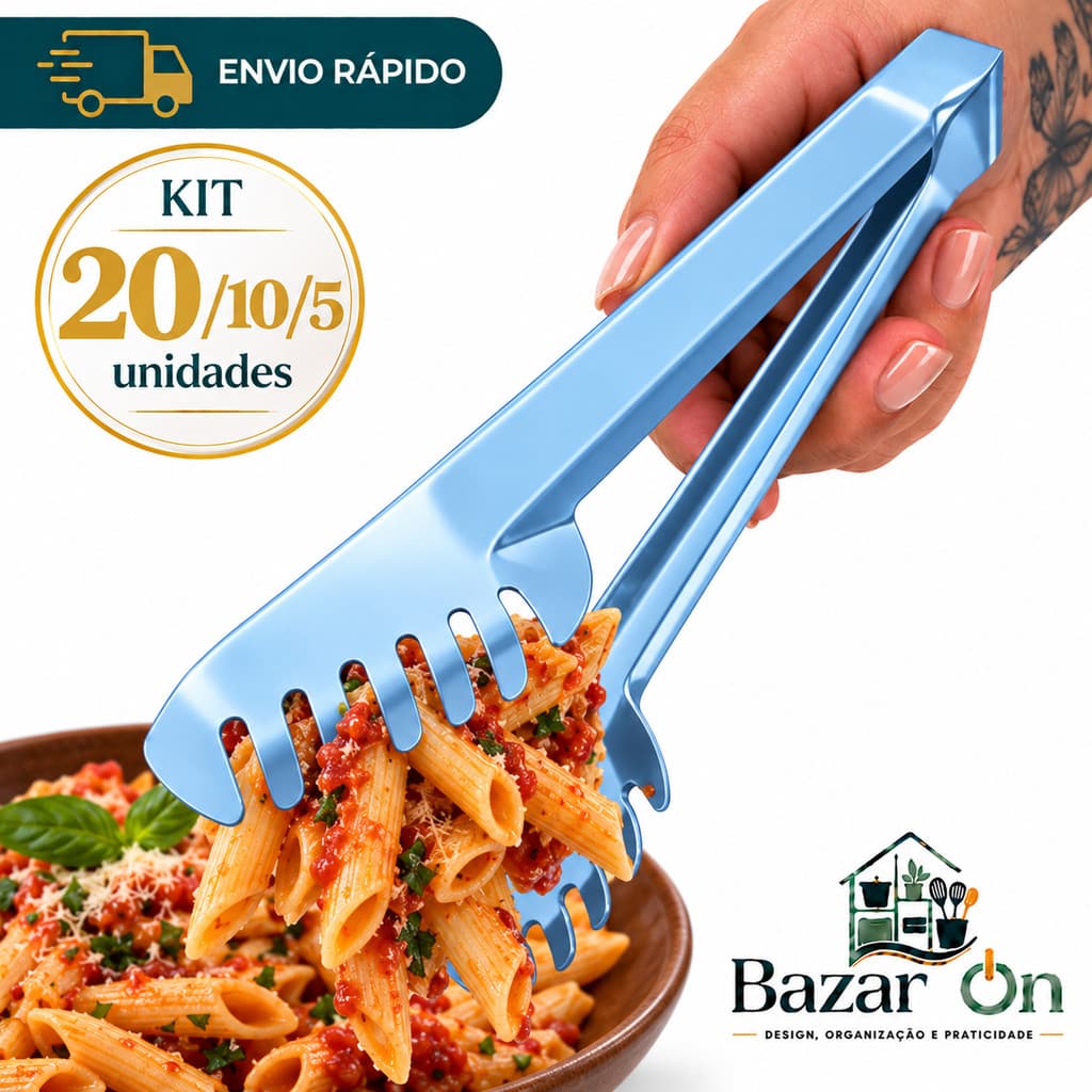 Kit 20/10/5 Pegador De Massas Em Aço Inox Macarrão 20cm Salada  Churrasco Utensílios Cozinha