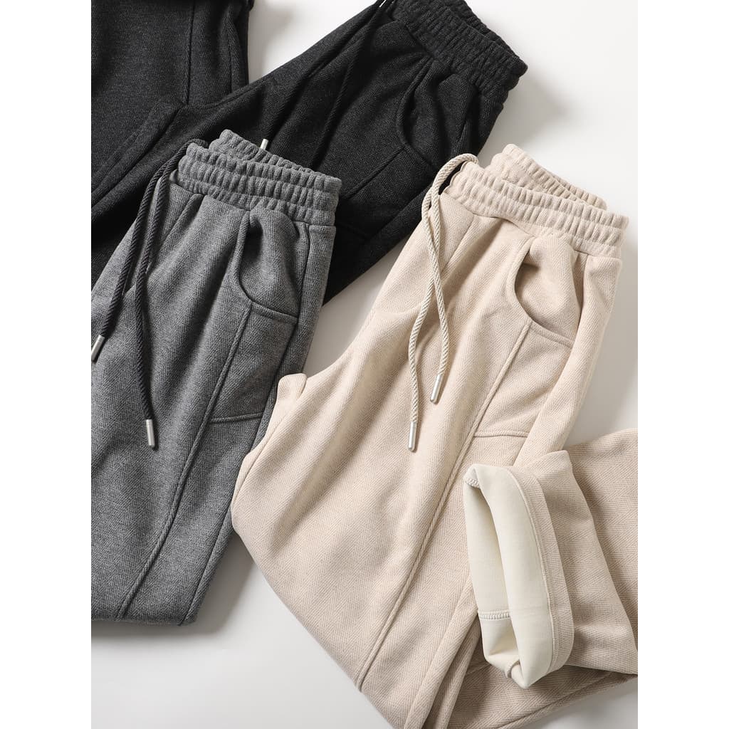 Mistura de lã!Japonês Retro sarja forro de malha engrossado quente reto Sweatpants masculino esportes calças casuais