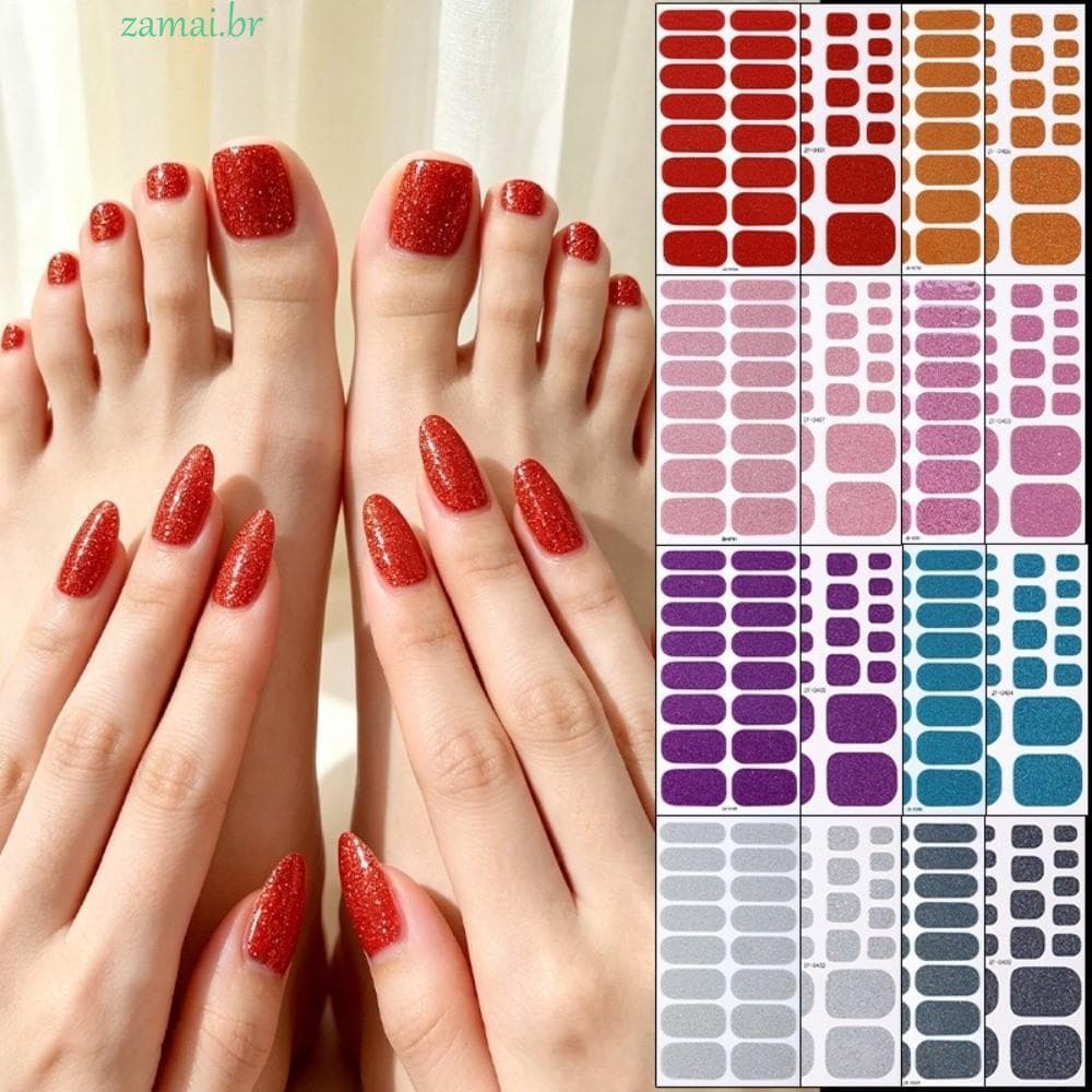 Adesivos De Unhas De Gel ZAMAI , Tiras Cobertura Completa Com Glitter Autoadesivo , Unha Sólidos Gradiente Rosa