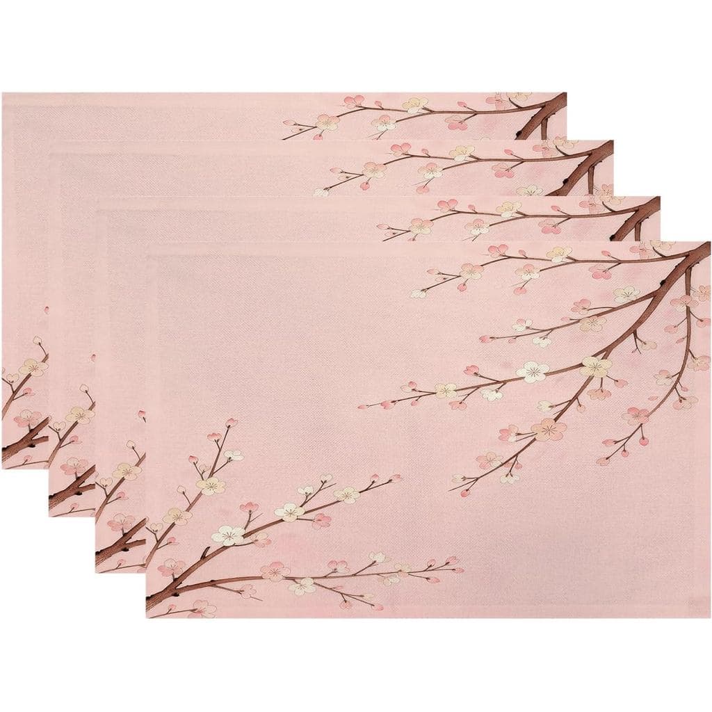 Sousplats Batmerry com Estampa de Flor de Cerejeira Rosa, Delicados Sousplats de Linho Laváveis com Pintura Primaveril p