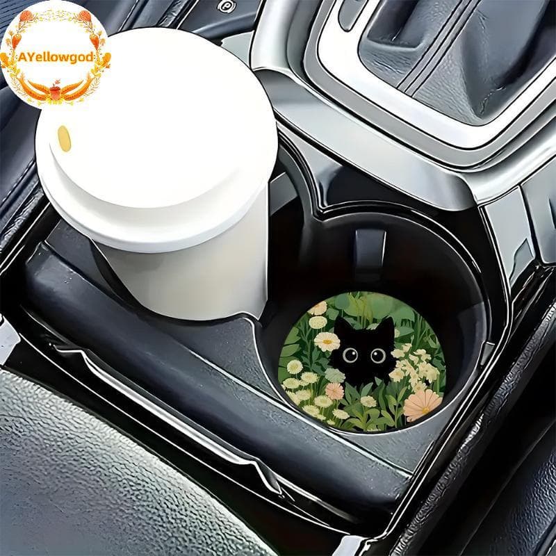 AYellowgod 2 Peças Flor Gato Tapete De Copo De Carro Antiderrapante Porta-Copos Para Garrafa Suporte Universal Decoração